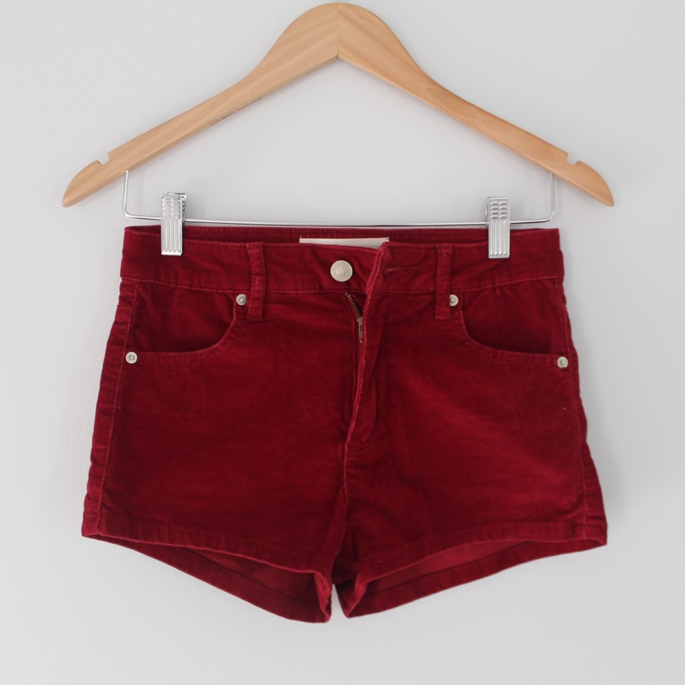 Red Corduroy High-Waisted Shorts